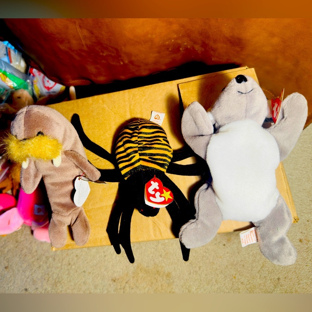 3x ERROR RARE TY Jolly the Walrus Mel the Koala & Spinner the Spider Beanie Baby